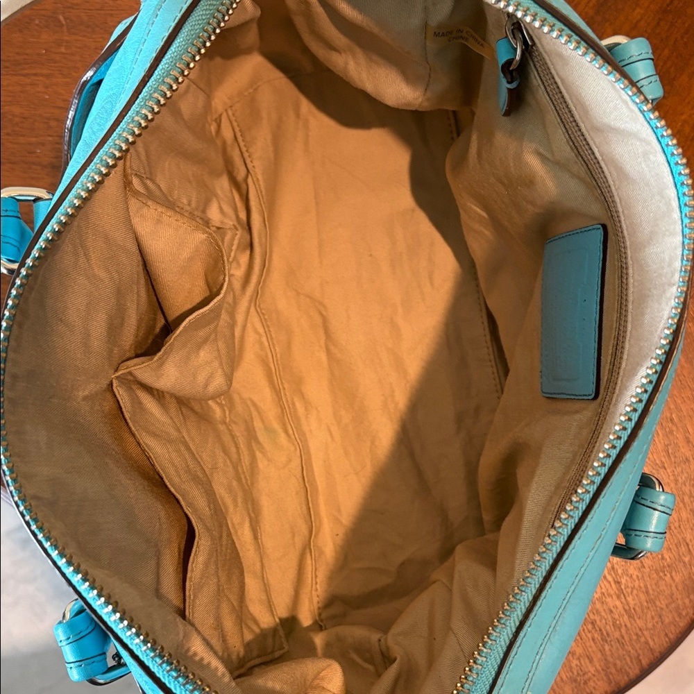Coach perforated leather Haley Satchel turquoise/white tassels & hangtag Exce - Picture 14 of 17